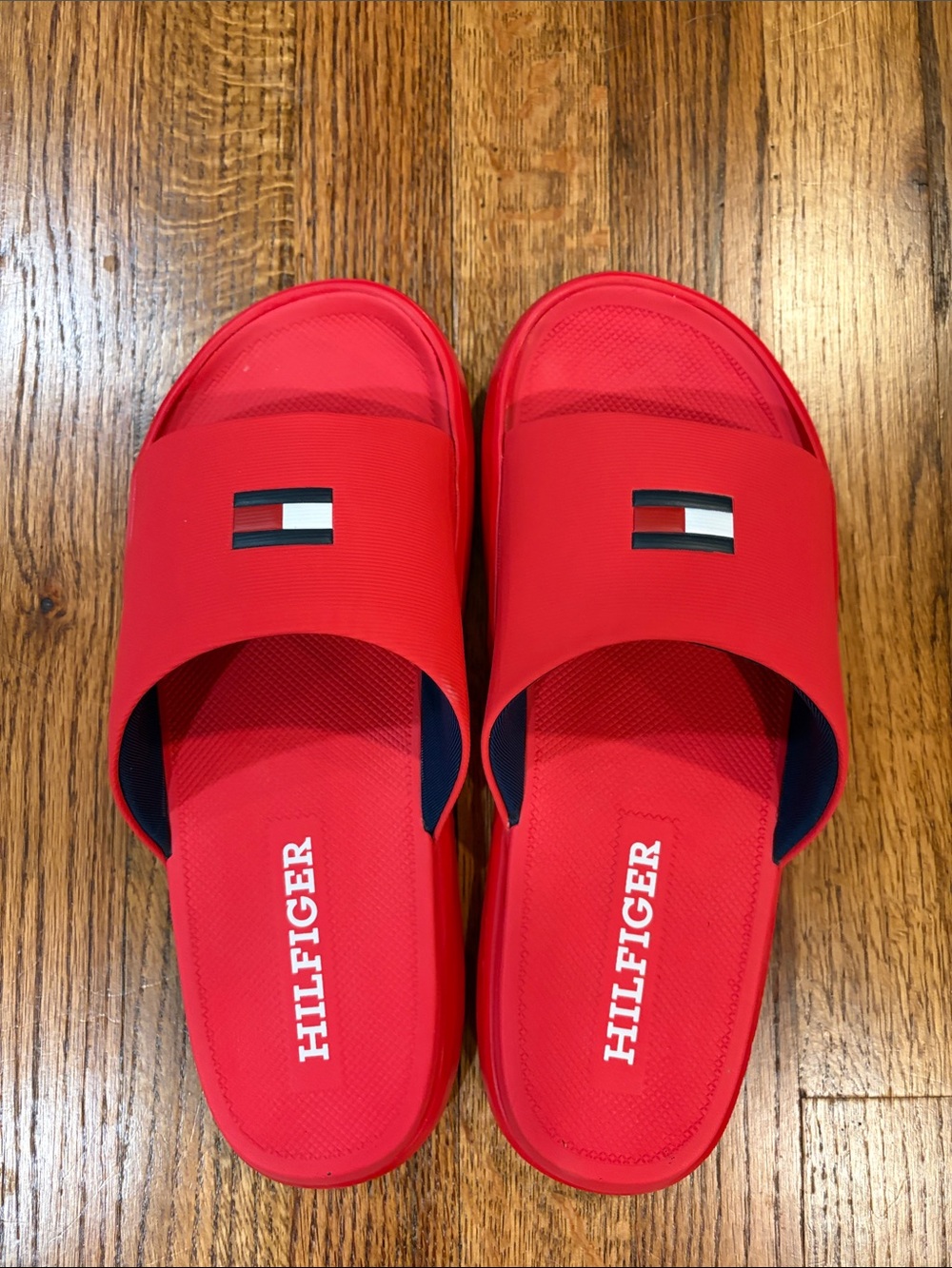 Tommy Hilfiger Red Logo Slide Sandals with Flag Accent